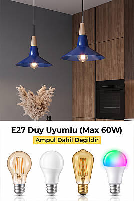 Ruby Ahşap Avize 30 cm - Lacivert - 6