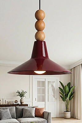 Ruby Ahşap 3 Boncuklu Avize 30 cm - Bordo - MARRIEN
