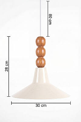 Ruby Ahşap 3 Boncuklu Avize 30 cm - Krem - 7
