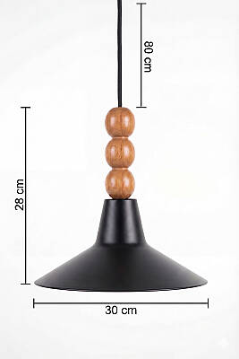 Ruby Ahşap 3 Boncuklu Avize 30 cm - Siyah - 7