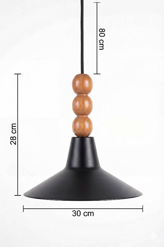 Ruby Ahşap 3 Boncuklu Avize 30 cm - Siyah - 7