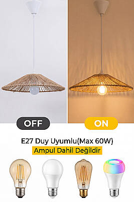Terra Yemek Masası Üstü Sarkıt Avize | El Yapımı Örgü Natural Kağıt İp Tasarım | Mutfak & Salon - 4